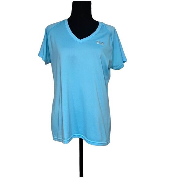 Under Armour Light Blue Semi Fitted V neck Heatgear Tee - Picture 1 of 6